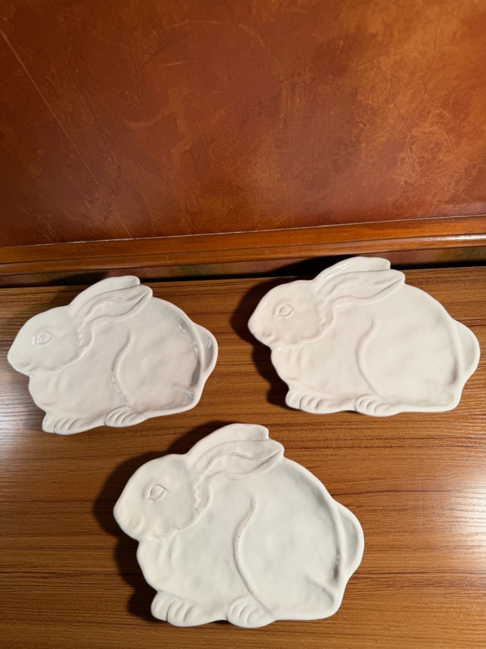 Set of 3 Pier 1 White Bunny Rabbit Plates Earthenware Easter Spring Appetizer 9”